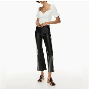 Aritzia Wilfred Adele Vegan Faux Leather Ankle Flare Pant Black Sz 4